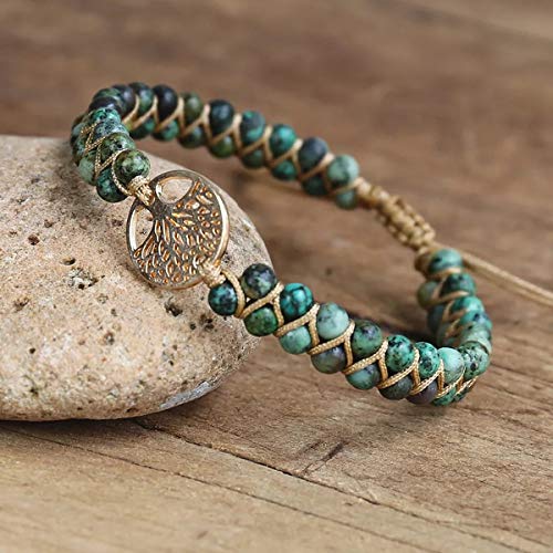 Jinxiuge Tree of Life Turquoise Stone Bracelet for Women Handmade Braided Layered Bead Bracelet with Black Gift Box - style: Style-C