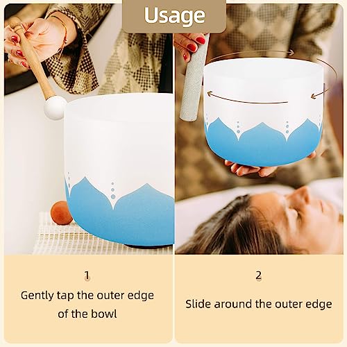 6-12inch Color Lotus 432hz Quartz Crystal Singing Bowls Set of 7, for Healing Mindfulness Meditation Yoga Sound Baths with Case Mallet Suede Striker