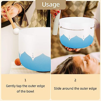 6-12inch Color Lotus 432hz Quartz Crystal Singing Bowls Set of 7, for Healing Mindfulness Meditation Yoga Sound Baths with Case Mallet Suede Striker