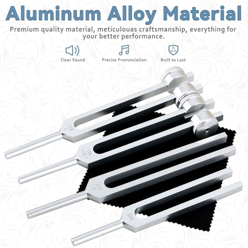 EASTROCK Tuning Fork 4 pcs Set for Music (384 hz, 256 hz, OM136.1 hz, 128 hz) for Sound Healing Meditation Energy Work Therapy Yoga - 4pcs Tuned Forks - size: 4SET+RB