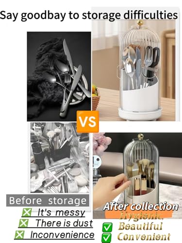 360° Rotating storage - Dustproof lid High permeability material moisture and mildew design Detachable drain tray | Tableware/Toiletries/Makeup Brush Multi-function Organizer