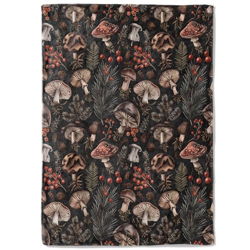 Vintage Mushroom Fleece Blanket - 40x50in Retro Woodland Berries Forest Throw Blankets,Soft Cozy Lightweight, Ideal for Living Room Home Rustic Decor and Kids Women Girls Spring Gifts - color: Mushroom 02, size: 40x50 Inch