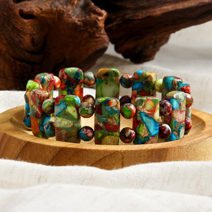 Yomisa Boho Beaded Bracelets for Women,Natural Chakra Turquoise Stone Jasper Bead Bracelet for Womens,Bohemian Handmade Stretch Beads Friendship Bracelets,Healing Trendy Western Jewelry Gifts - color: Colorful Imperial Stone Bead