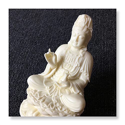 Goddess of Mercy Guan yin Buddha Statue on Lotus|White Quanyin Sculpture for Home Office Decor|Female Buddha Statue Blessing