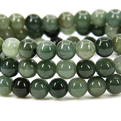 Angelstones Handmade Natural Healing Gemstone 6mm Round Beads Stretch Crystal Bracelet 7 Inch Unisex - color: Dark Green Jade
