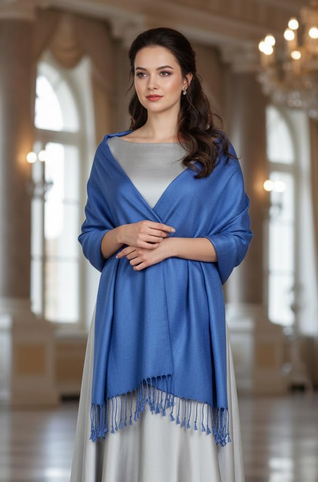 Pashmina Shawls Wraps for Women. Dress Cover Up Formal. Cashmere Feel Wrap for Evening Dress. - color: R Blue