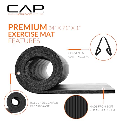 CAP Barbell 1-Inch High Density Exercise Yoga Mat with Strap | Multiple Colors - color: Purple