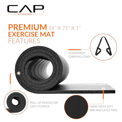 CAP Barbell 1-Inch High Density Exercise Yoga Mat with Strap | Multiple Colors - color: Purple