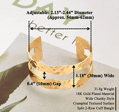 18K Gold Plated Open Cuff Bangle for Women Statement Brushed/Hammered/Textured Bracelet Layering Jewelry Love Gift for Her - style: Double Bangle
