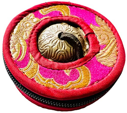 QT S Tibetan Handmade Yoga Meditation Om Tingsha Bell Chimes Cymbal Set, with Handmade Unique Bag (2.75 Inches Buddhist Tingsha, Om Mani Padme Hum Mantra) Made in Buddha Born Country Nepal (Maroon) - color: Maroon