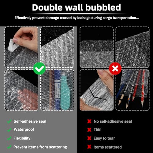 Frienda 300 Pcs Clear Self Sealing Bubble Cushion Bags Double Wall Bubble Pouch Bag Plastic Shockproof Protective Packing for Small Business Moving Shipping Packaging Storage(4" X 6") - size: 4" X 6"