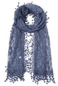 Cindy and Wendy Lightweight Soft Leaf Lace Fringes Scarf Bridal Veils shawl for Women - color: Navy