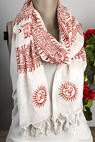 Tribe Azure Fair Trade Large Scarf Wrap Yoga Soft Cotton Mix Hand Printed Boho Bohemian Yoga Yellow White Black & Blue (White)