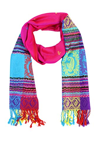 PASKMLNA Double Side Multi Colors Silky Tropical Colorful Exotic Pashmina Wrap Shawl Scarf Rave - color: #3hot Pink