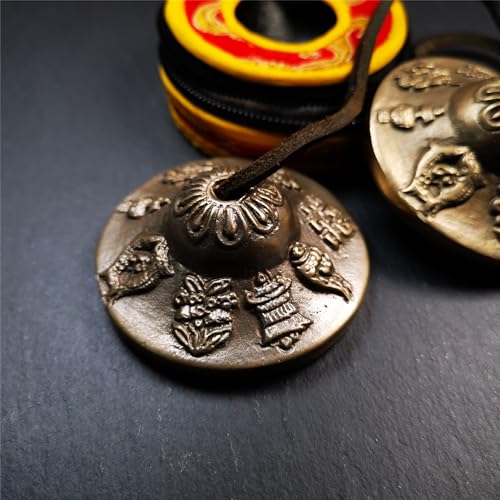 Tibetan Tingsha Bell Set - Tibetan Cymbals - for Sound Healing, Yoga, Meditation, and Mindfulness,Handmade in Nepal,Made of Brass,Astamangal Pattern,6.5cm/2.6 inch - color: 6-Brass-Astamangal-6.5cm -1