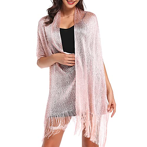 vimate Sparkling Metallic Shawls and Wraps for Evening Party/Wedding/Formal Dresses (With Free Buckle) - color: Q#. Baby Pink (With Baby Pink Buckle)