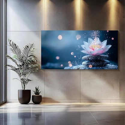 Iallbin Buddha Wall Art & Zen Wall Decor White Lotus on Water Canvas Painting - for Yoga Meditation Room, Spa & Bathroom, Iallbin Zen Stone Wall Art & Zen Wall Decor, Single Luminous Lotus Flowe Spiritually Uplifting Quality -for Yoga Meditation Room, Spa