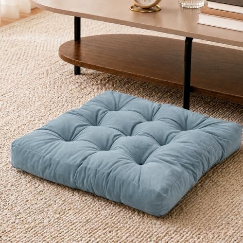 Meditation Cushion, Floor Cushion for Adults, Velvet Floor Pillow for Sitting, Tufted Seat Cushion for Yoga, Living Room, Bedroom & Reading Nook, Machine Washable, 22 x 22 Inch, Blue - color: Blue, size: 1pack