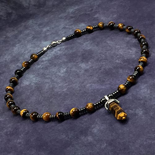 Healing Stress Anxiety Meditation Grounding Energy Gemstone Necklace Series - color: Healing Gemstone Necklace Series-Natural Tiger Eye -8 mm 18 inch- Stone