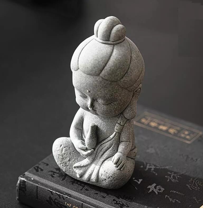 4.7" Sculpture Gifts GuanYin Ornament Simple Home Outdoor Statue Gravel Praying Garden Decoration Grey Craft Guan Yin Statue Handmade Stone Kwan Yin Buddha Meditating Zen Decor Figurine