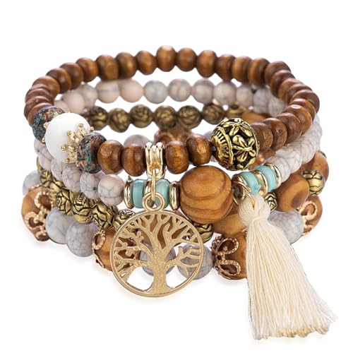 Stackable Stretch Bracelets for Women Tree of Life Bead Bracelet Boho Jewelry - color: 1-Tree-White