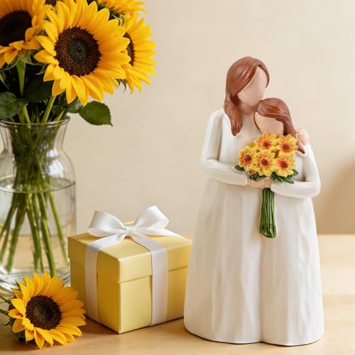 Mom Gifts from Daughter, Mother Daughter Figurine, Hand-Painted Resin Sculpture, Meaningful Birthday Mothers Day Valentines Day Gift, Home Decor Keepsake (Sunflower) - color: Mother Daughter Sunflower Figurine