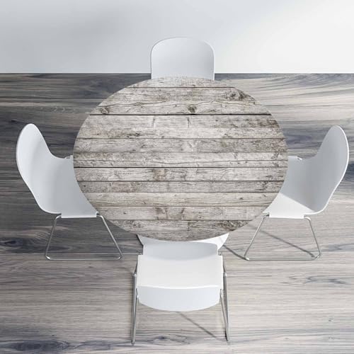 Planks Round Table Cloth Old Wooden Fence Elastic Edged Table Cover Fade and Stain Resistant Table Cloths Easy to Clean Fits Tables 40-44" Diameter - color: Planks
