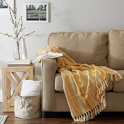 DII Braided Striped Throw, 50x60, Honey Gold - color: Honey Gold