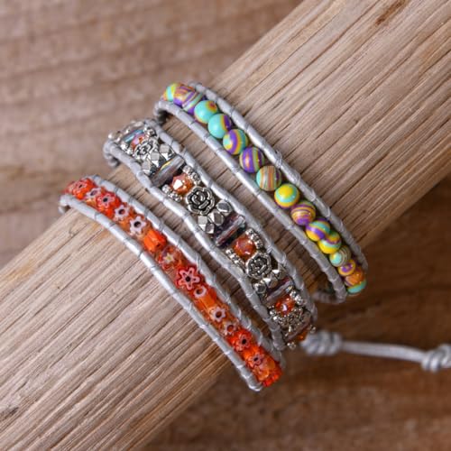 YGLINE Natural Stone Wrap Bracelet for Women Boho Bracelets Healing Crystal Beaded Bracelet Adjustable 3/5 Wraps Bracelet Handmade Birthday Gifts for Women - color: jasper 1