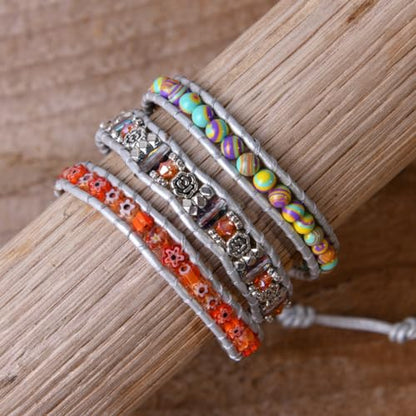 YGLINE Natural Stone Wrap Bracelet for Women Boho Bracelets Healing Crystal Beaded Bracelet Adjustable 3/5 Wraps Bracelet Handmade Birthday Gifts for Women - color: jasper 1