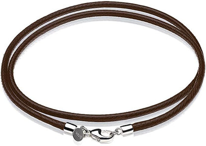 Leather Necklace for Men Women with Solid 925 Sterling Silver Lobster Clasp 3mm Black/Brown/LightBrown/Red Leather Necklace Cord 16/18/20/22/24/26/30 Inches - size: 24, style: Brown Leather Cord Necklace 3mm