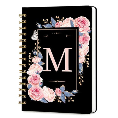 Lined Spiral Journal Notebook, A5 College Ruled Spiral Notebook for Women, Hardcover with Elegant Design for Work and Note-Taking, 5.5 * 8.25 inch, 160 Pages, Letter M - color: M