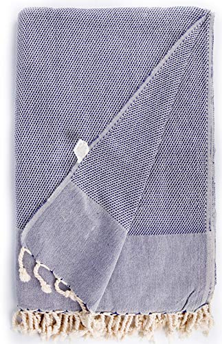 Bersuse 100% Cotton Ventura XL Throw Blanket for Couch - 100% Cotton - 60x90 Inches, Dark Blue - color: Dark Blue