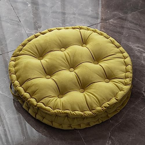 MOJUN Round Floor Pillows, Solid Color Dutch Velvet Floor Seating Cushion with Handle for Adults, Thicken Round Meditation Pillow Floor Cushion for Yoga Living Room Chair Tatami, Yellow Green - color: Yellow Green