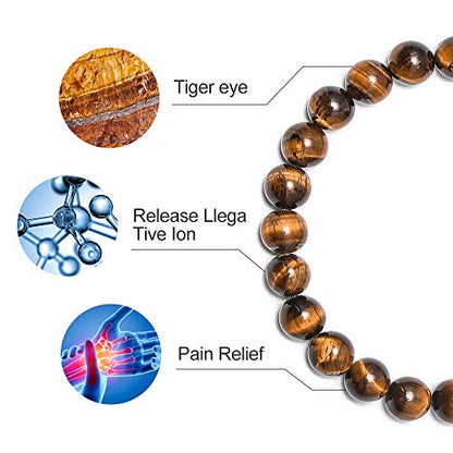 M MOOHAM Fathers Day Gift Mens Bracelet - Beaded Natural Stone 8mm Tiger Eye Matte Agate Lava Rock Bracelets for Men Teen Boys Grandpa Dad Birthday Gifts Jewelry - style: 3 Pcs Tiger Eye&Lava Rock