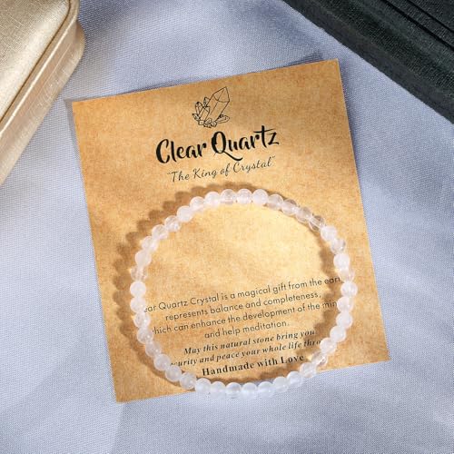 MAIBAOTA Healing Crystal Bracelet for Women Men, 8/4 mm Natural Stone Beaded Bracelets, Jewelry Birthday Gifts, Round Gemstones Stretch Bracelets - color: White-Clear Quartz, size: 4 mm