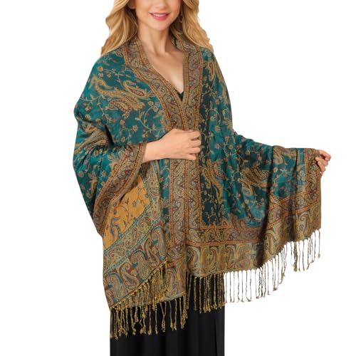 MUQU Women Pashmina Shawls and Wraps Scarf Soft Silky Reversible Paisley Scarves Shawl for Women - color: Green-a