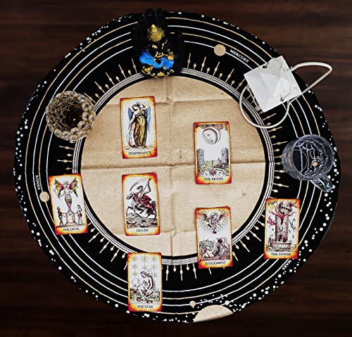 Indian Consigners Altar Cloth Spiritual Planets, Ritual Stars and Galaxy Table Cloth Beautiful Solar System Altar Cloth 24by24 inches (Solar System Gold Silver) - size: 24" x 24" (Square)