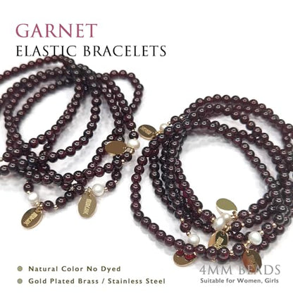 Morchic 4mm Natural Gemstone Beads Stretch Bracelet for Women, With Freshwater Pearls, Energy Gem Birthday Gift for Her 7.2” - color: Garnet