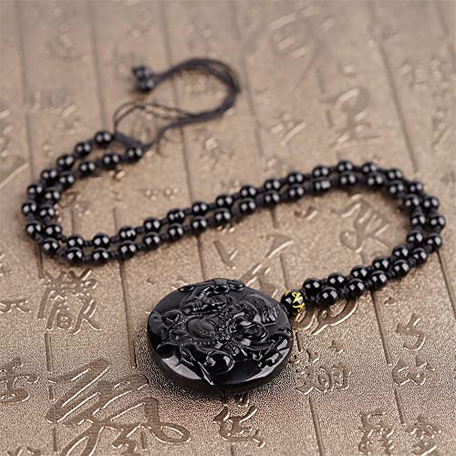 Black Obsidian Necklace Natural Crystal Amulet Protection Pendant with Adjustable Rope Lucky Talisman Necklaces Jewelry Gift for Men Women - color: Ganesha A