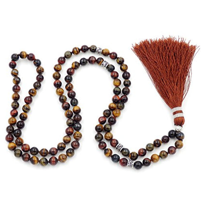 mala Beads Necklace for Women Man, mala Bracelet, Prayer Beads Necklace - color: mix-color tiger eyes stone