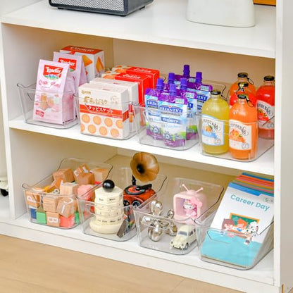 12 Pack Clear Plastic Storage Bins, Pantry Organizers and Storage, Clear Pantry Organizer Bins, Plastic Containers with Handle for Kitchen,Freezer,Cabinet,Closet,Bathroom Under Sink Storage - size: Medium