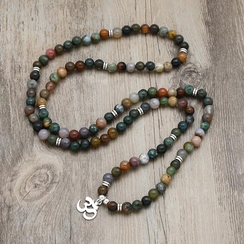 108 Mantra Mala Beads Bracelet Japa Mala Necklace with Om Symbol Charm