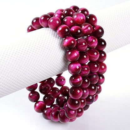 Justinstones Gem Semi Precious Gemstone 8mm Round Beads Stretch Bracelet 7 Inch Unisex - color: AA Rose Tiger Eye