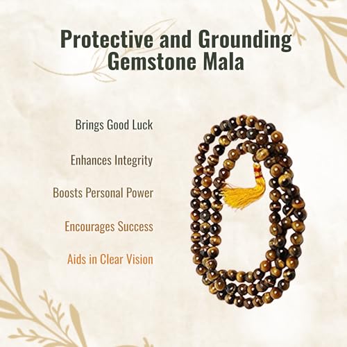 Tiger eye Stone mala/necklace of 8mm 108 +1 Beads for Unisex fashion and prayer