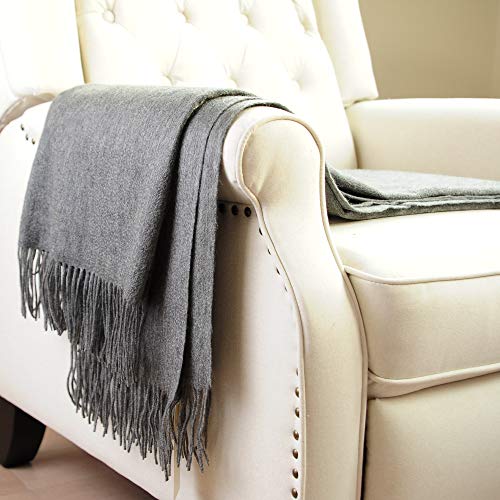 CUDDLE DREAMS Premium Cashmere Throw Blanket with Fringe, Luxuriously Soft (Gray) - color: Gray