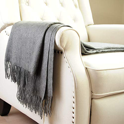 CUDDLE DREAMS Premium Cashmere Throw Blanket with Fringe, Luxuriously Soft (Gray) - color: Gray