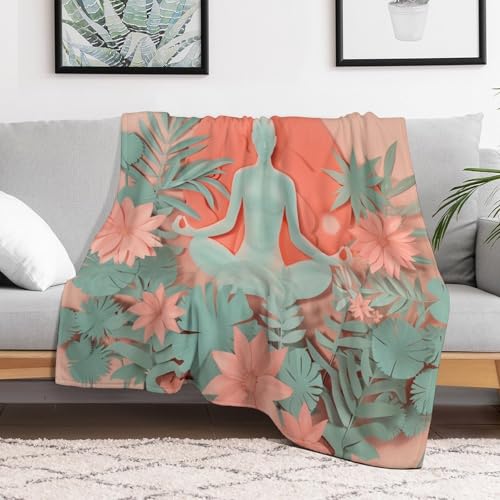 Funny Yoga Silhouette Throw Blanket, Soft Cozy Warm Flannel Meditation Flower Botanical Leaf Blanket for Couch Sofa Bed, 30"x40" - color: Funny Yoga Silhouette, size: 30"x40"