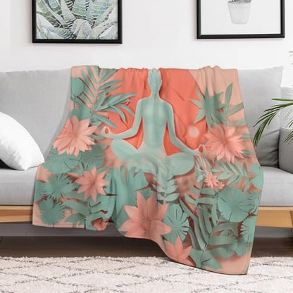Funny Yoga Silhouette Throw Blanket, Soft Cozy Warm Flannel Meditation Flower Botanical Leaf Blanket for Couch Sofa Bed, 30"x40" - color: Funny Yoga Silhouette, size: 30"x40"