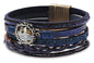 Fesciory Leopard Bracelet for Women, Boho Leather Wrap Multi-Layer Pearl Crystal Bracelet Bangle Jewelry - style: Crystal Leather(Blue)